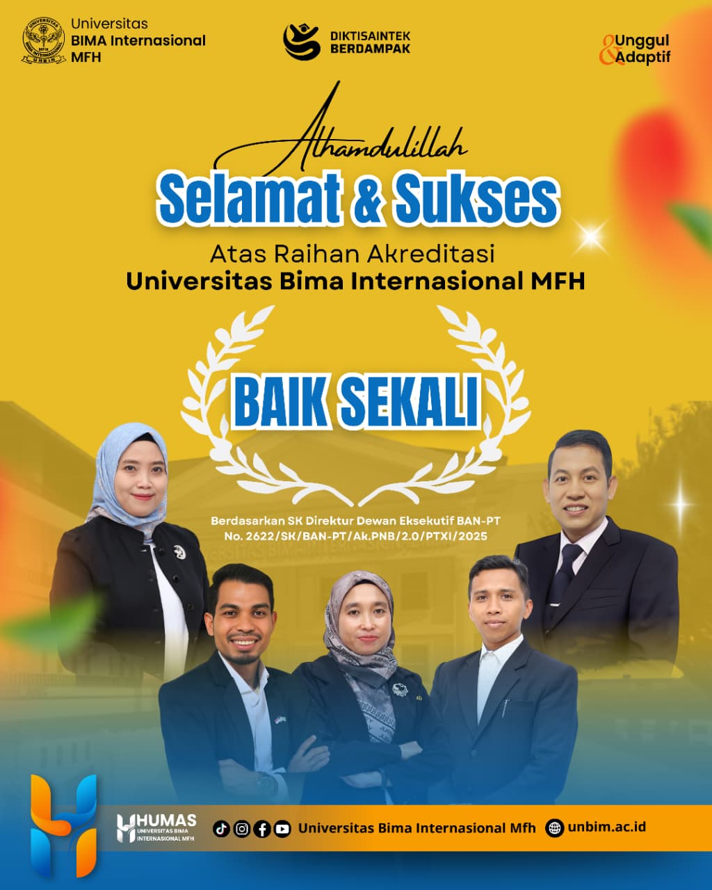 You are currently viewing UNIVERSITAS BIMA INTERNASIONAL (UNBIM) RAIH AKREDITASI “BAIK SEKALI” DARI BAN-PT