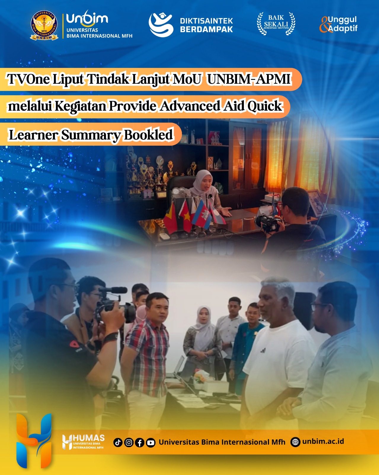 You are currently viewing TVOne Liput Tindak Lanjut MoU UNBIM–APMI melalui Kegiatan Provide Advanced First Aid Quick Learner Summary Booklet