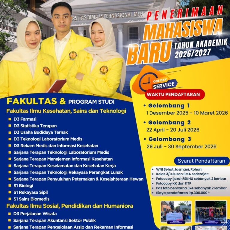 Read more about the article Penerimaan Mahasiswa Baru Tahun Akademik 2026/2027 di Universitas Bima Internasional  MFH Resmi Dibuka