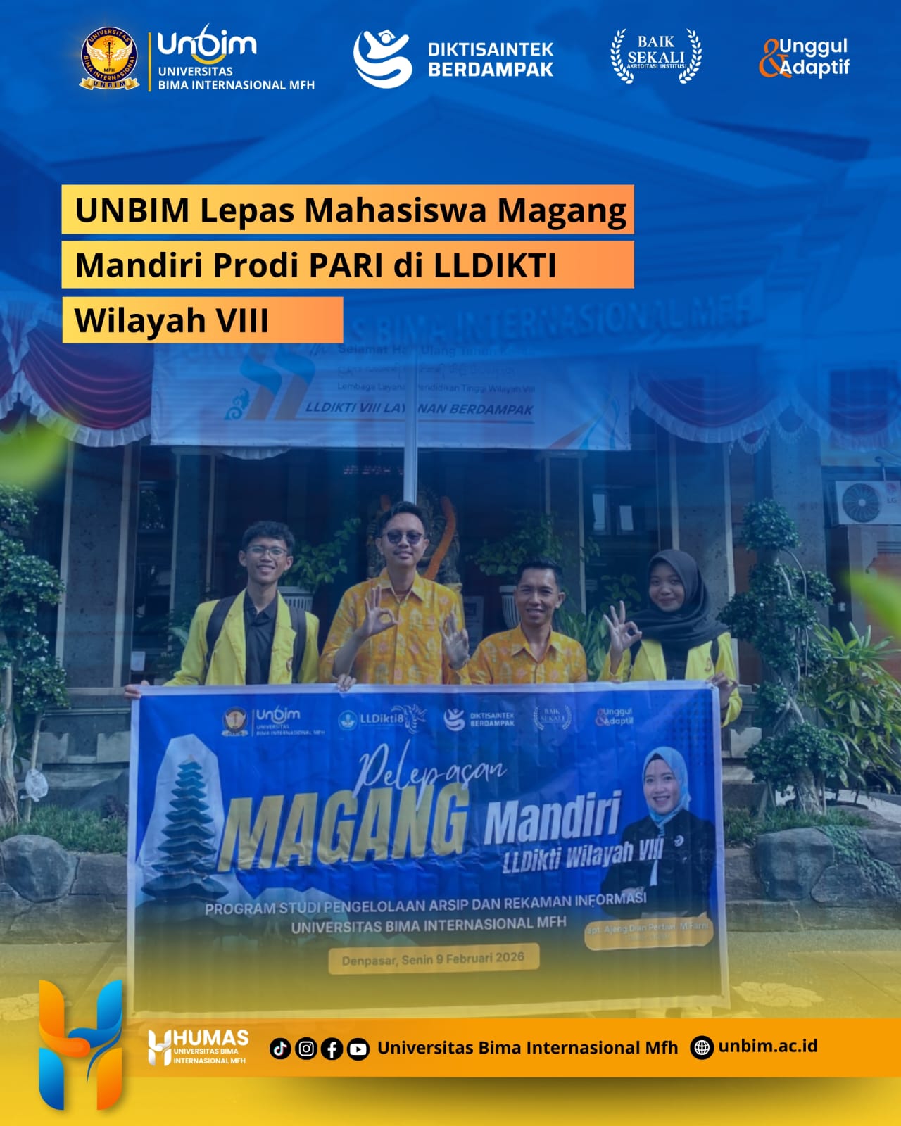You are currently viewing UNBIM Lepas Mahasiswa Magang Mandiri Prodi PARI di LLDIKTI Wilayah VIII