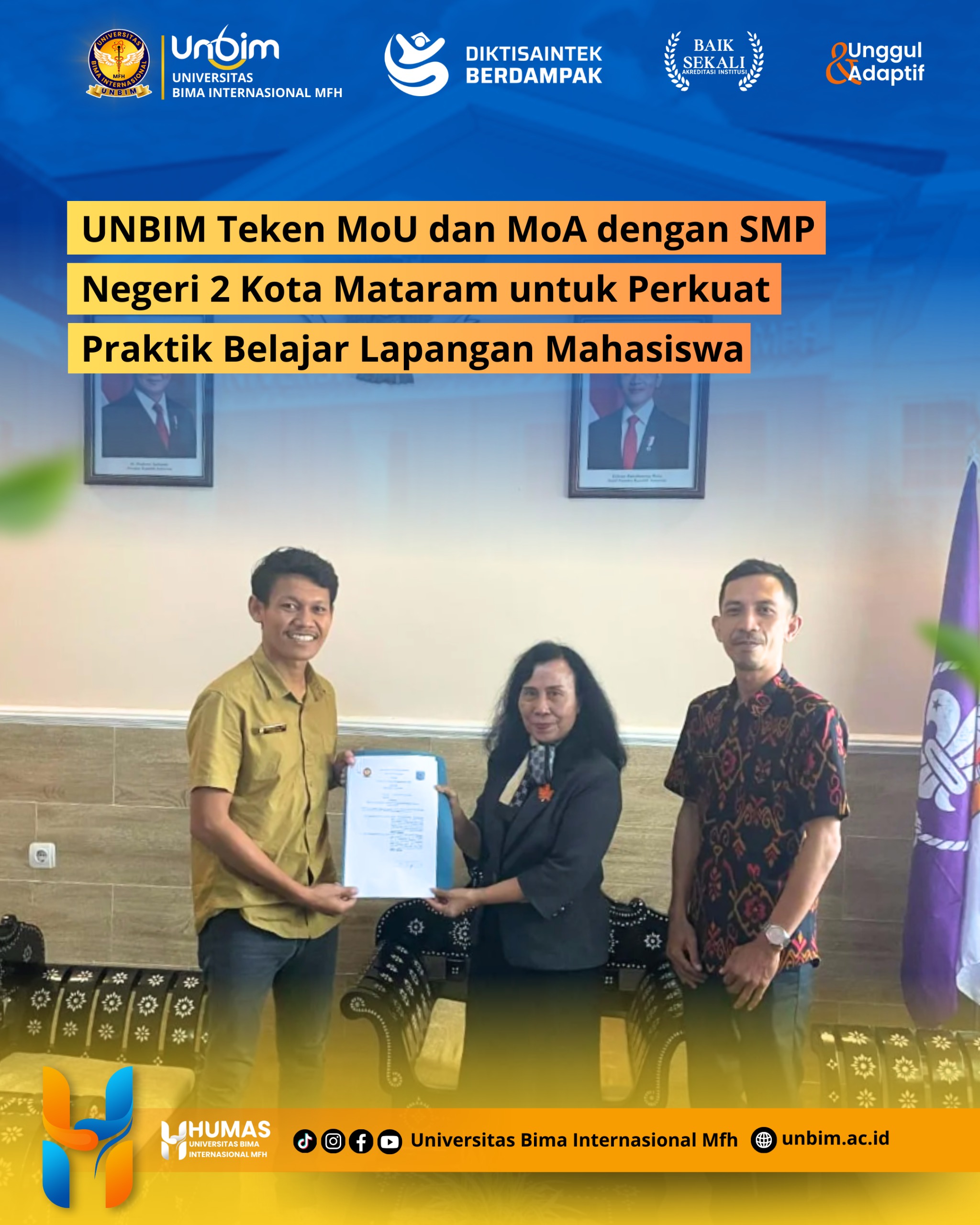 You are currently viewing UNBIM Teken MoU dan MoA dengan SMP Negeri 2 Kota Mataram untuk Perkuat Praktik Belajar Lapangan Mahasiswa