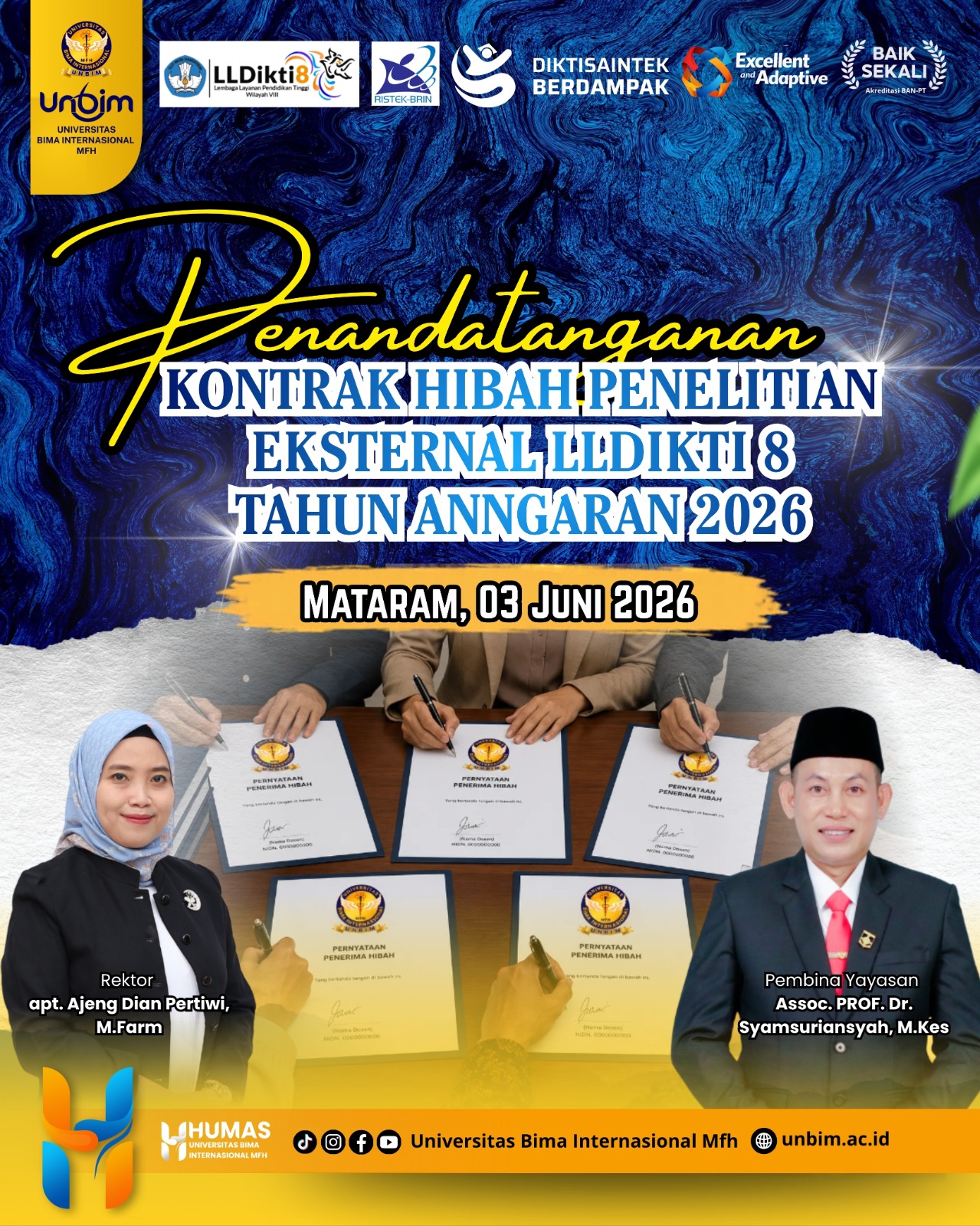 You are currently viewing UNBIM Teken Kontrak Hibah Penelitian Eksternal LLDIKTI Wilayah VIII Tahun Anggaran 2026