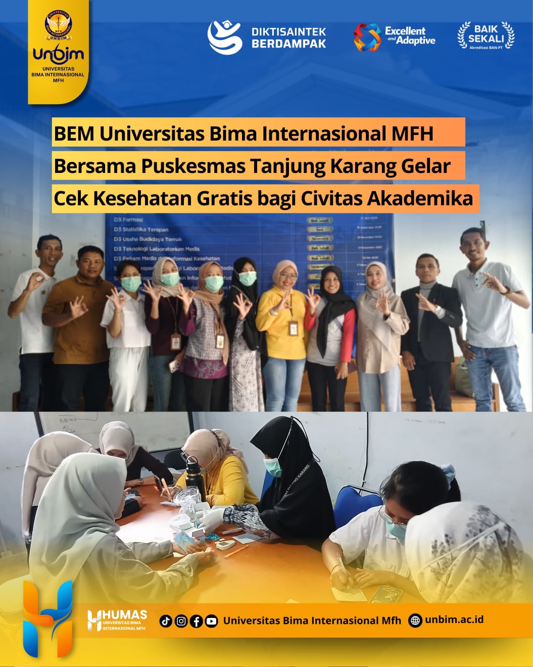 You are currently viewing BEM UNBIM Bersama Puskesmas Tanjung Karang Gelar Cek Kesehatan Gratis bagi Civitas Akademika