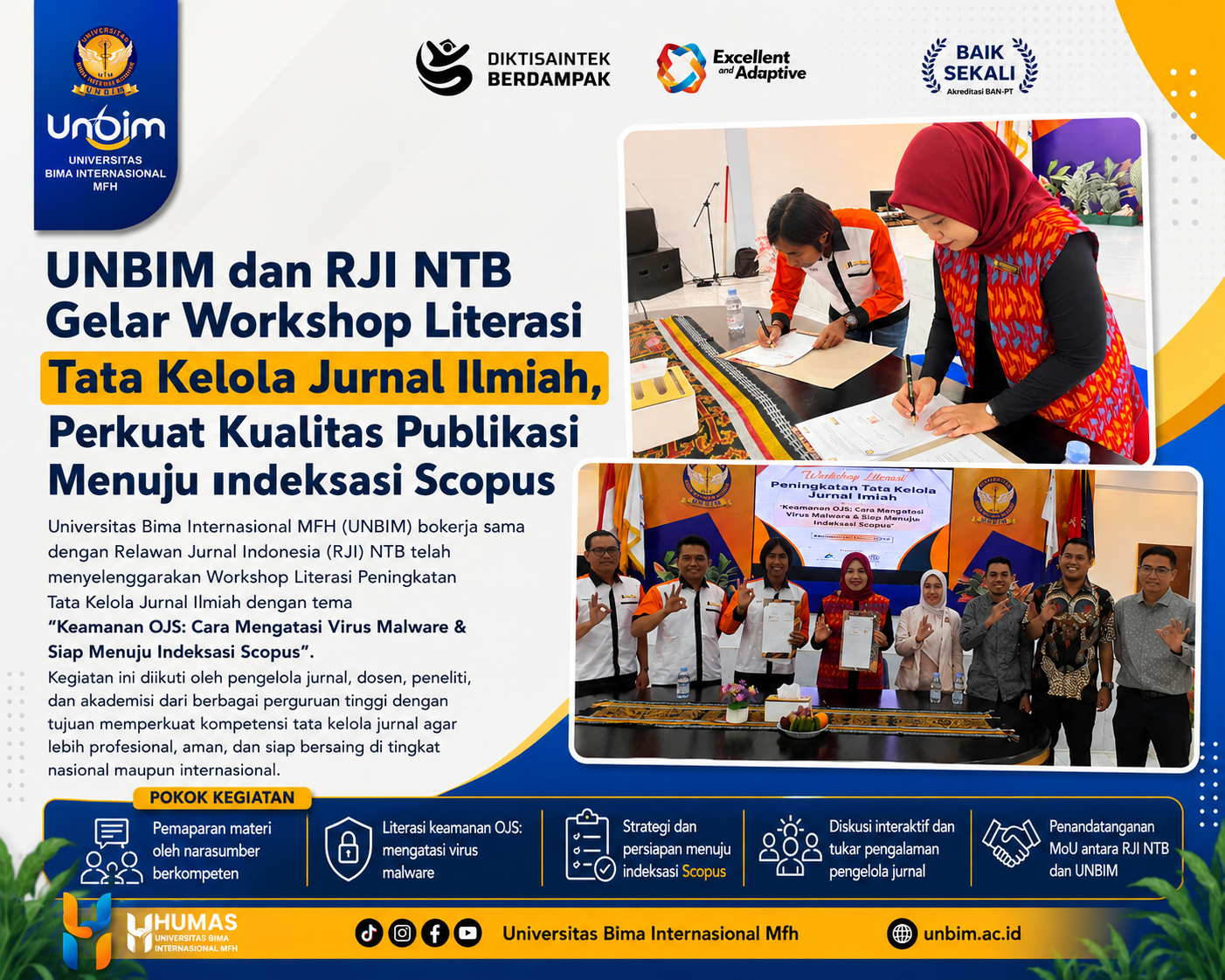 You are currently viewing UNBIM dan RJI NTB Gelar Workshop Literasi Tata Kelola Jurnal Ilmiah, Perkuat Kualitas Publikasi Menuju Indeksasi Scopus