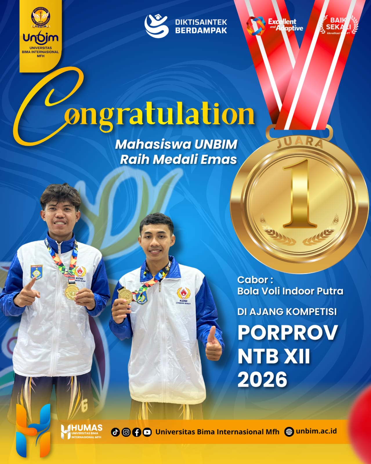 You are currently viewing Mahasiswa Prodi ASP UNBIM Raih Medali Emas Cabang Bola Voli Indoor Putra pada PORPROV NTB XII 2026