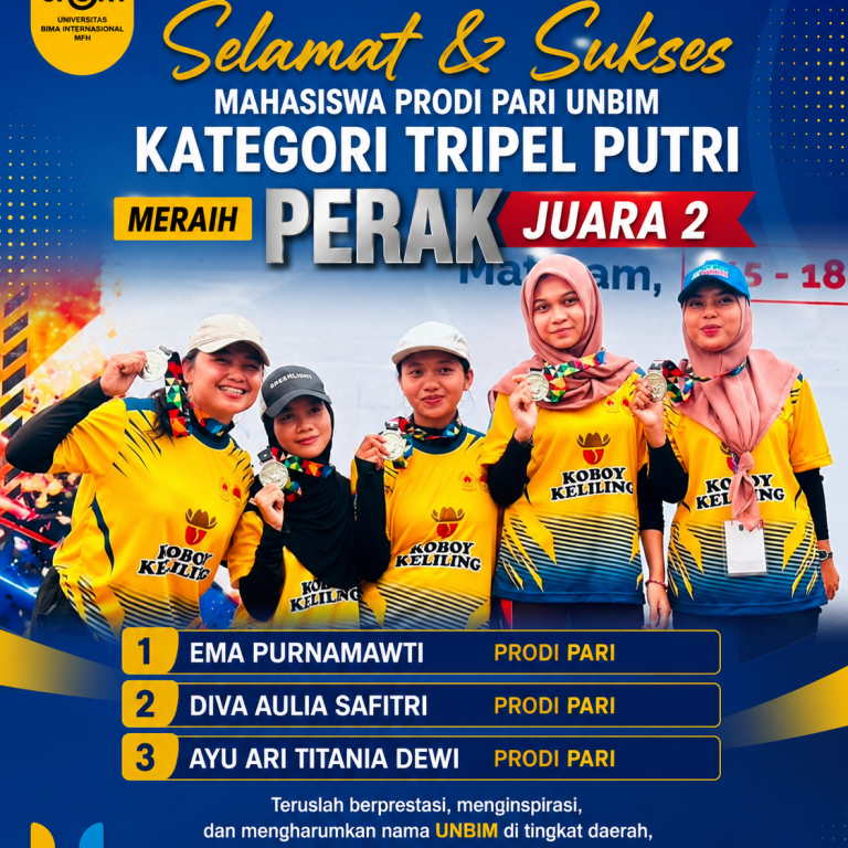 Read more about the article Mahasiswi Prodi PARI UNBIM Raih Medali Perak Kategori Tripel Putri pada PORPROV NTB XII 2026
