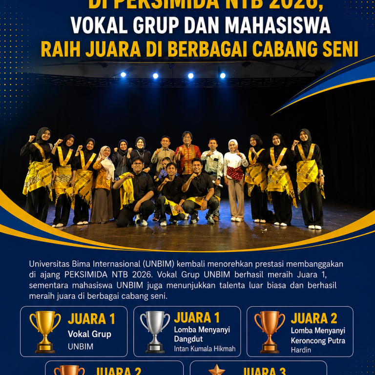Read more about the article UNBIM Borong Prestasi di PEKSIMIDA NTB 2026, Vokal Grup dan Mahasiswa Raih Juara di Berbagai Cabang Seni