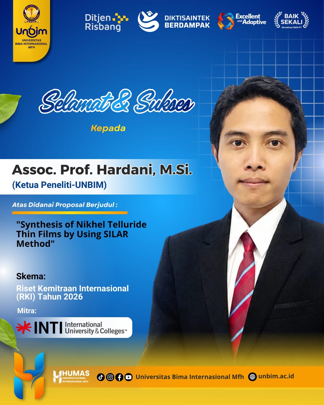 You are currently viewing Dosen UNBIM Raih Pendanaan Riset Kemitraan Internasional 2026, Kolaborasi dengan INTI International University & Colleges