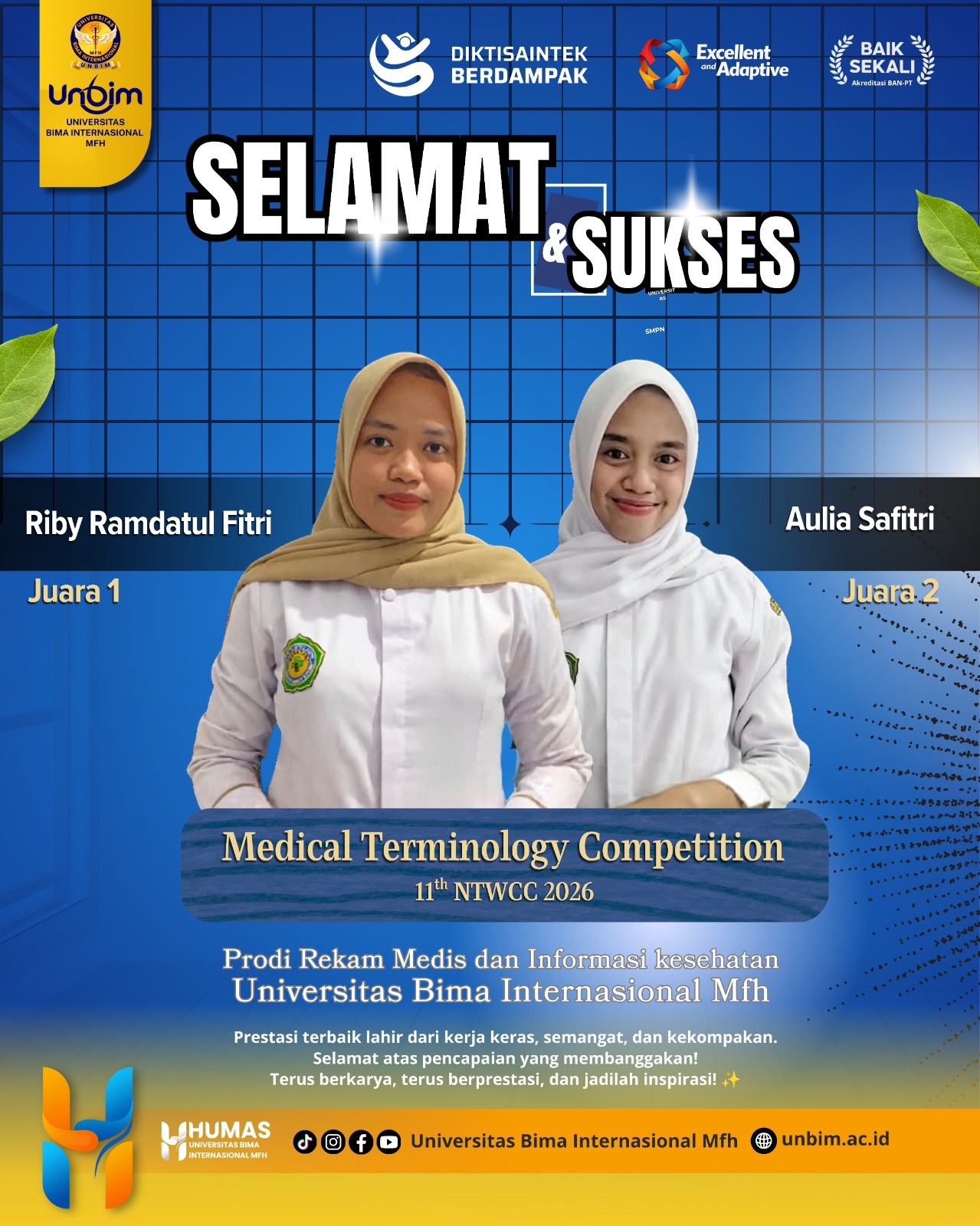 You are currently viewing UNBIM Kembali Ukir Prestasi Nasional, Mahasiswa RMIK Raih Juara 1 dan Juara 2 pada Medical Terminology Competition 11th NTWCC 2026