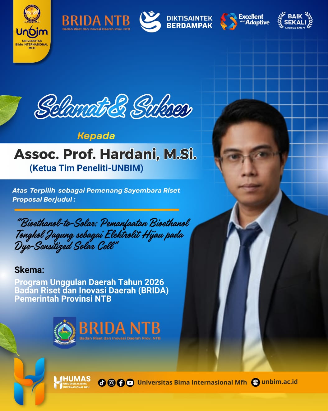 You are currently viewing Assoc. Prof. Hardani, M.Si. Menangkan Sayembara Riset BRIDA NTB, UNBIM Perkuat Kiprah Riset dan Inovasi Daerah